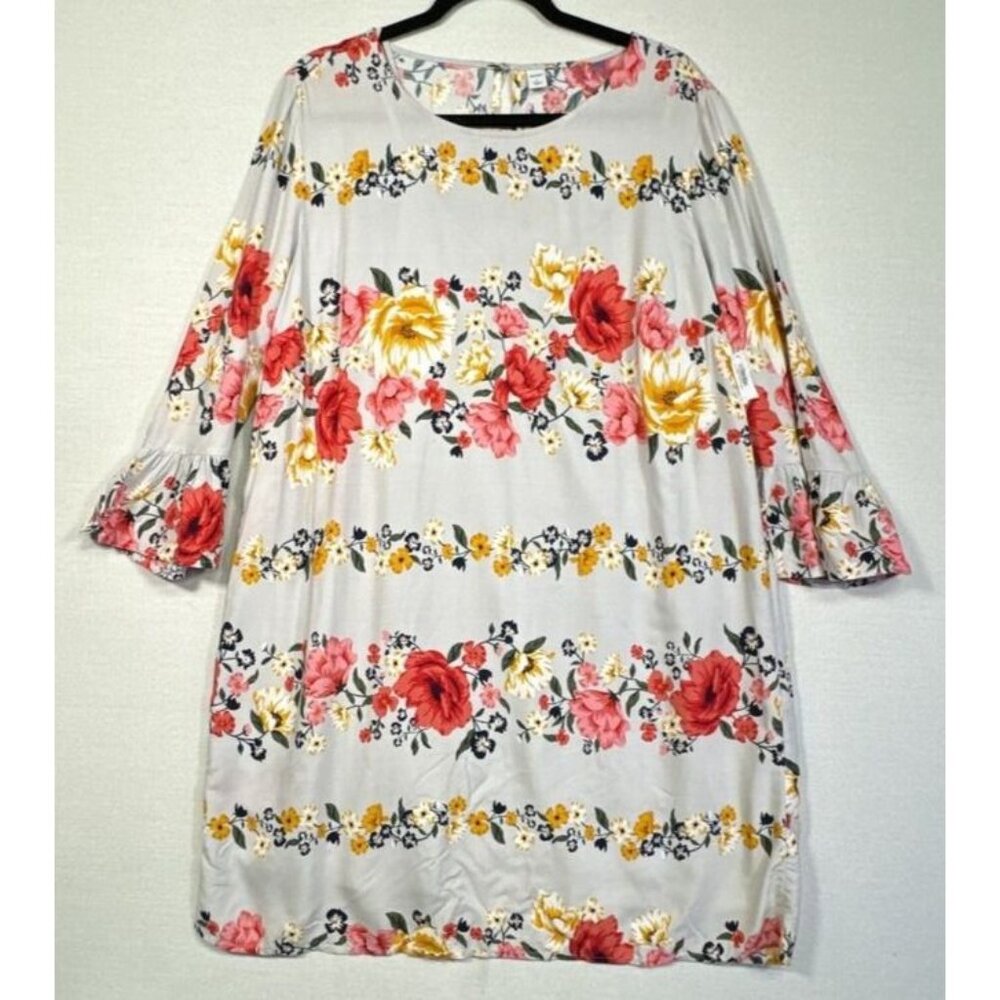 Old Navy Womens Floral Shirt Dress Size Large Gray Floral Ruffle Sleeves - Picture 1 of 16